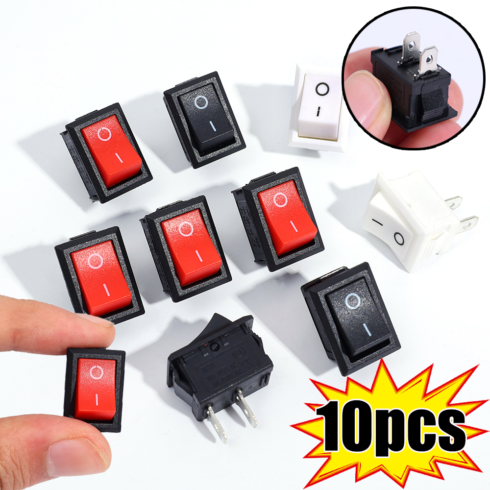 10pcs Push Button Switch 10x15mm SPST 2Pin 3A 250V KCD11 Snap-in on/Off Rocker Switch