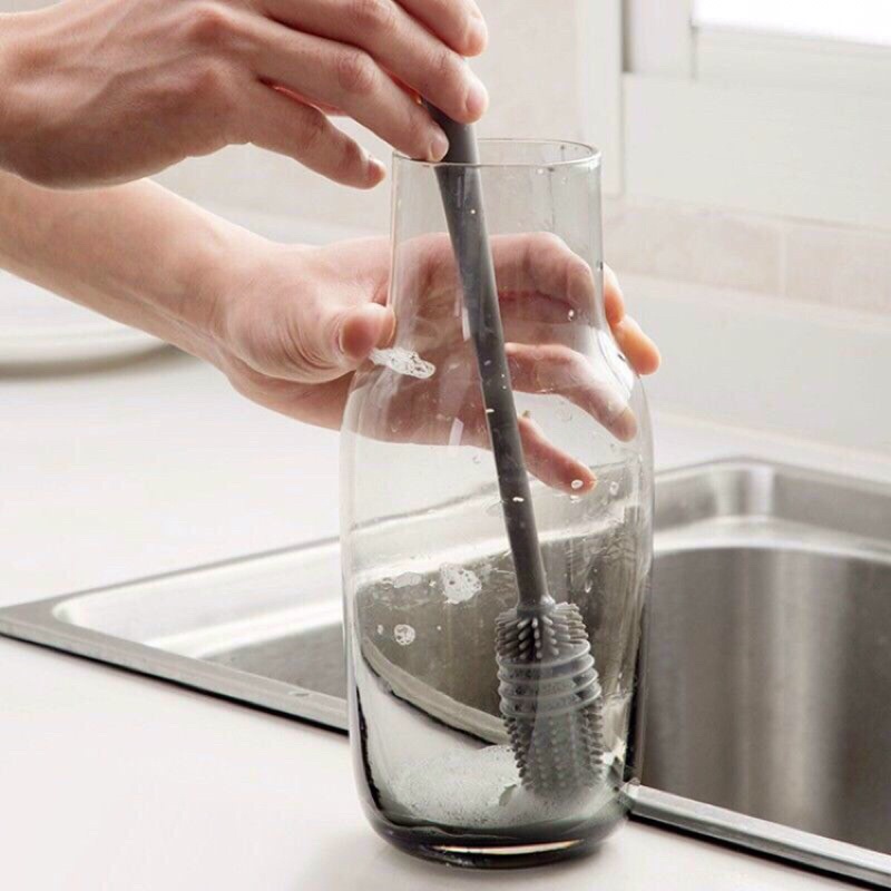 Cọ Rửa Ly, Cốc, Chén, Bình Sữa Silicon Cán Dài Tiện Dụng