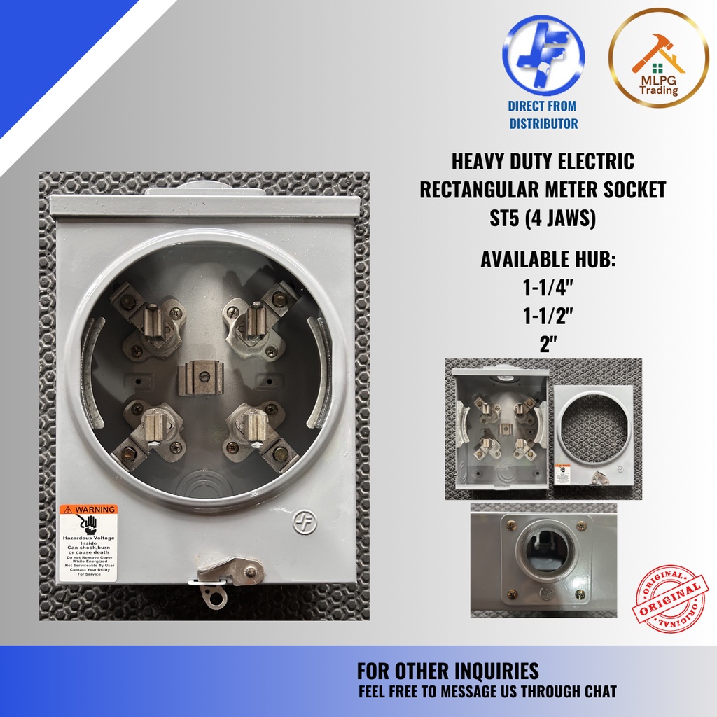 HEAVY DUTY Electric Rectangular Meter Base / Socket ST5 (4 JAWS) (1 1/4