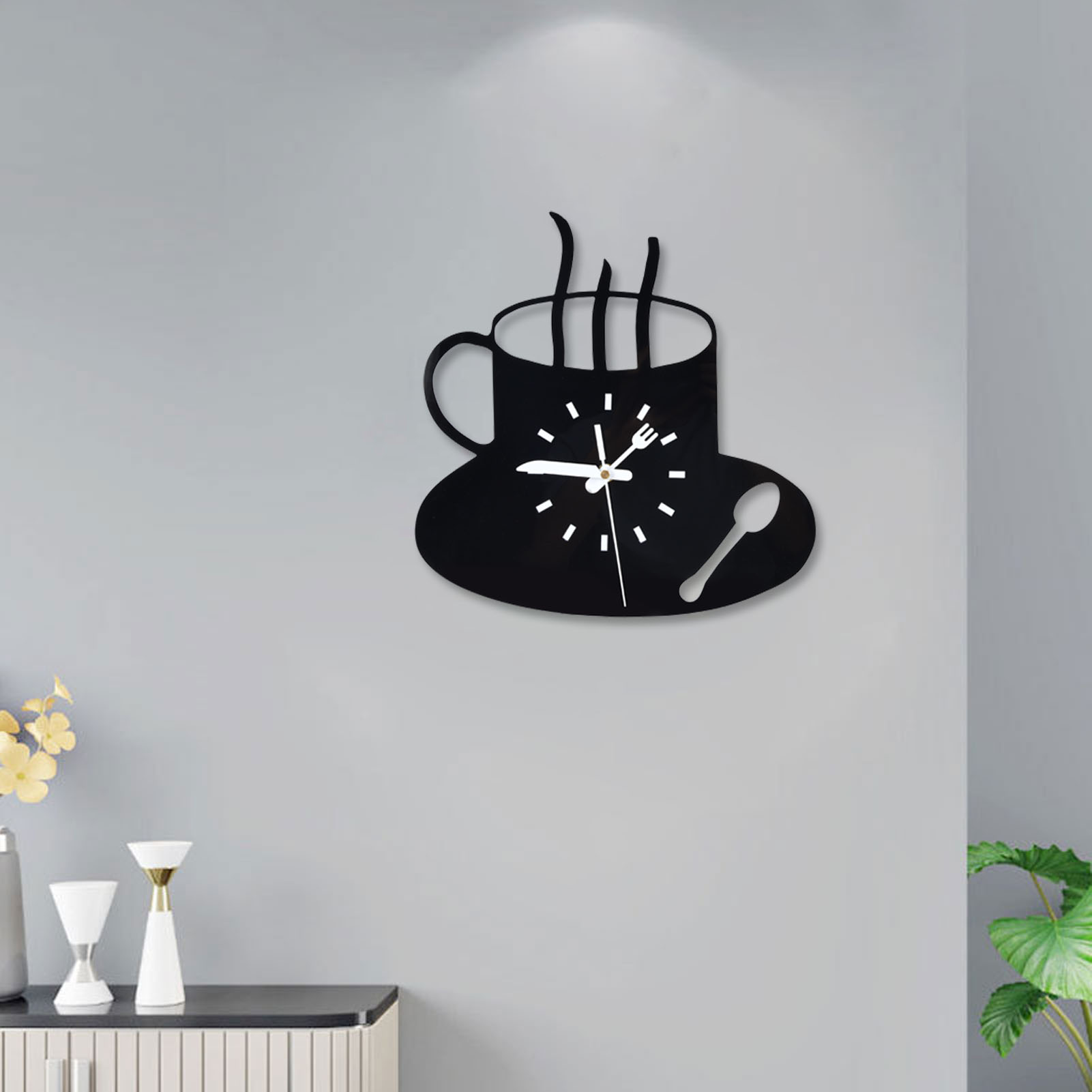 Kitchen Wall Clock Frameless Design Small Wall Clock Coffee Mug for Home for Hotel