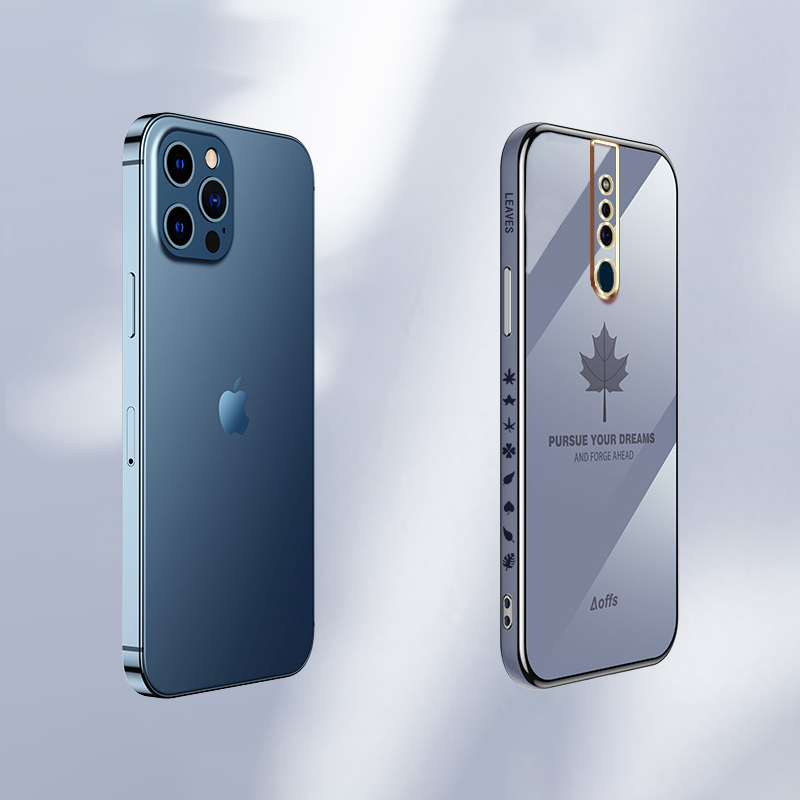 YBD Straight Edge Plating Phone case For OPPO F11 Pro casing,Precise Camera Protection case Maple leaf pattern cover with Free lanyard