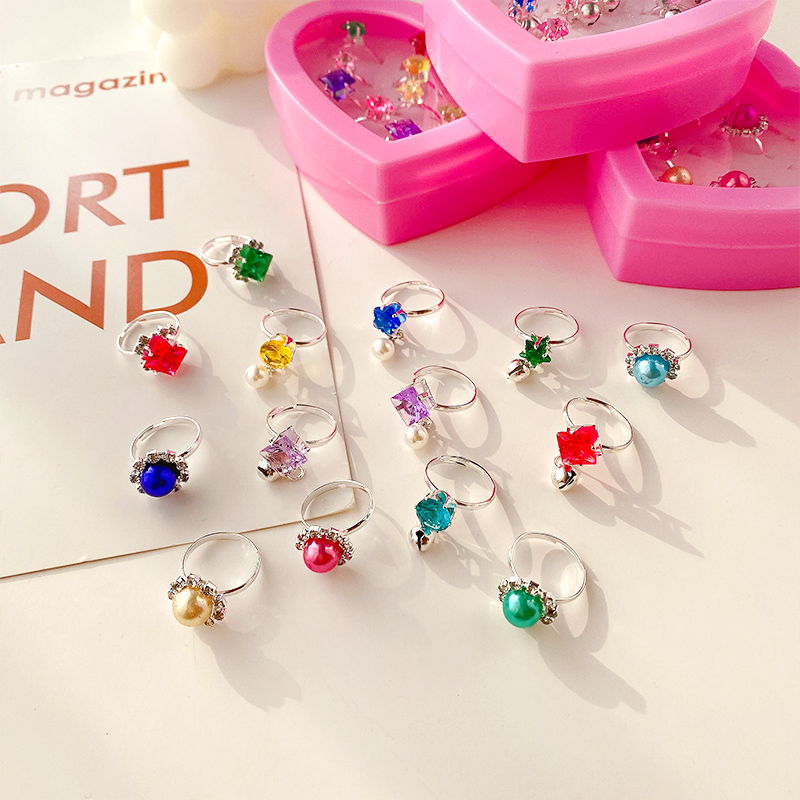 12 Pcs/Box New Children Ring Princess Cute Super Cute Girl Diamond ...