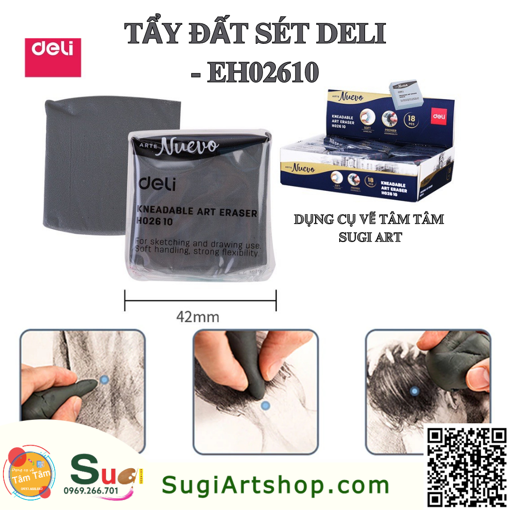Gôm Tẩy đất sét Deli - 1 viên - Tẩy sạch chì, Không vụn và bụi tẩy - Phù hợp họa sĩ, vẽ phác thảo , tẩy chì than