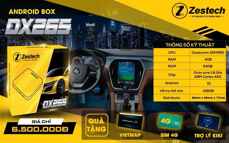 Carplay Android Box Zestech DX265 (Tặng Sim 4G, Vietmap bản quyền, Phần mềm giọng nói Kiki)