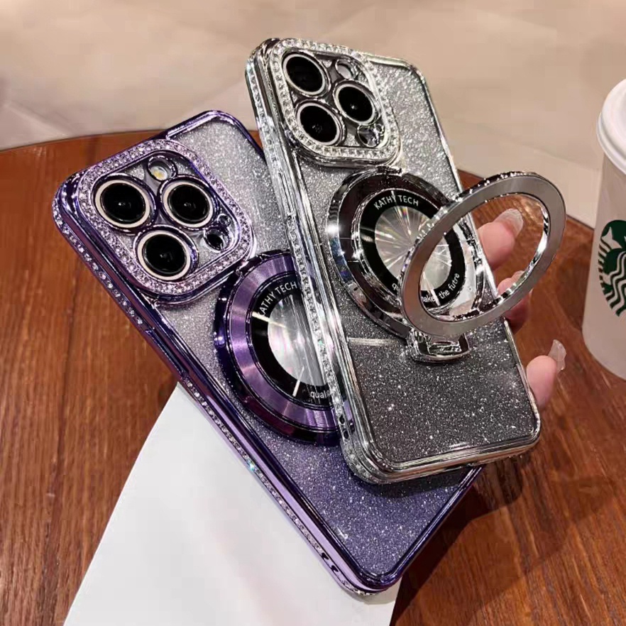 【Diamond glitter paper/bracket/purple/soft/case】compatible for iPhone 15 14 13 12 pro max case
