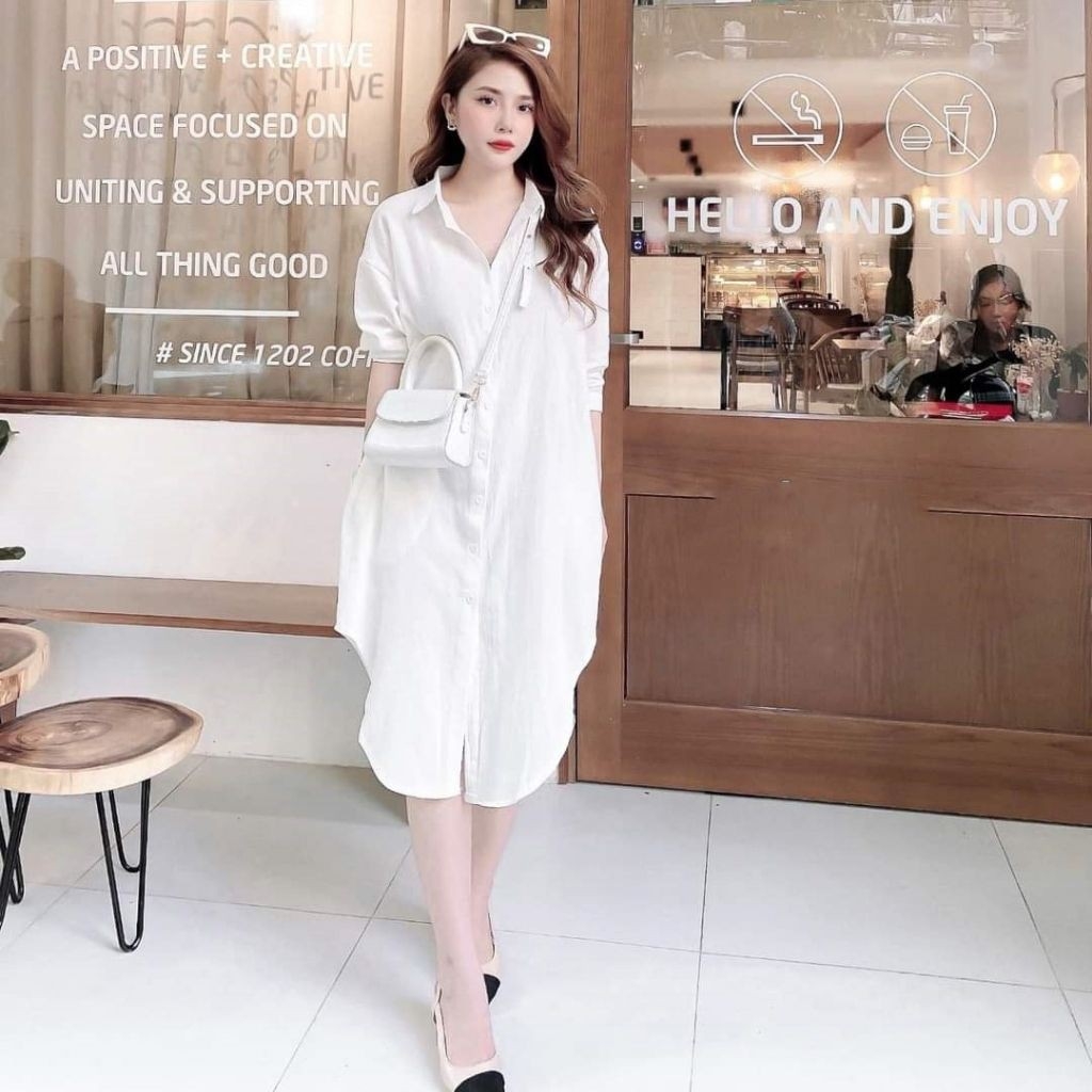 Váy bầu suông dáng thời trang, váy bầu xinh mặc sau sinh,cúc thật,đầm bầu công sở