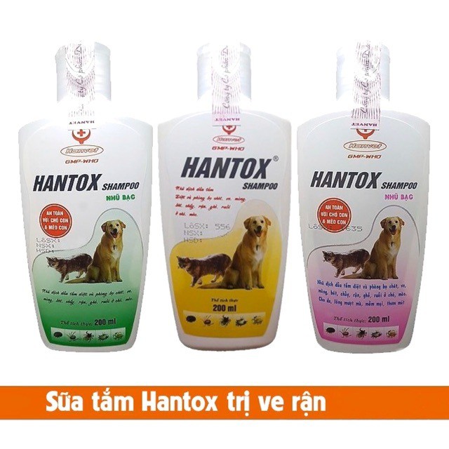 Sữa Tắm Trị Ve Rận Bọ Chét Chó Mèo Hantox Shampoo Hanvet Vàng Xanh Hồng 200ml thumbnail