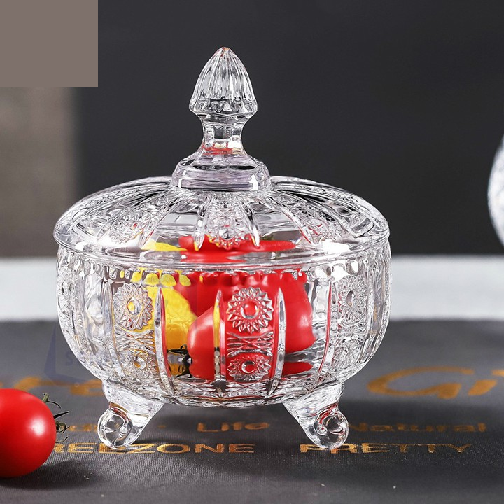 Thố mứt 3 chân thủy tinh deli dày đẹp mê li - thố mứt thủy tinh sang trọng
