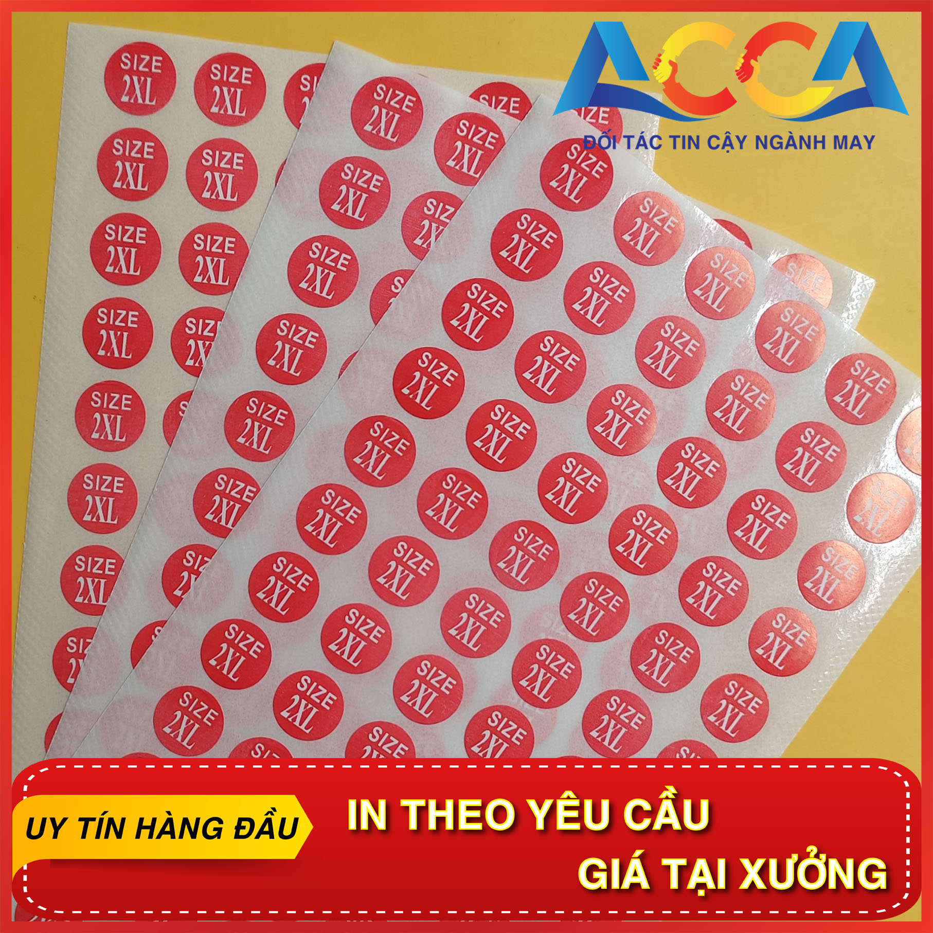 COMBO 560 TEM DECAN DÁN SIZE NHÃN MÁC QUẦN ÁO ACCA  ĐỦ SIZE TỪ S,M,L,XL ,2XL ,3XL ,4XL - CÓ THỂ CHỌN SIZE NHẮN TIN CHO SHOP