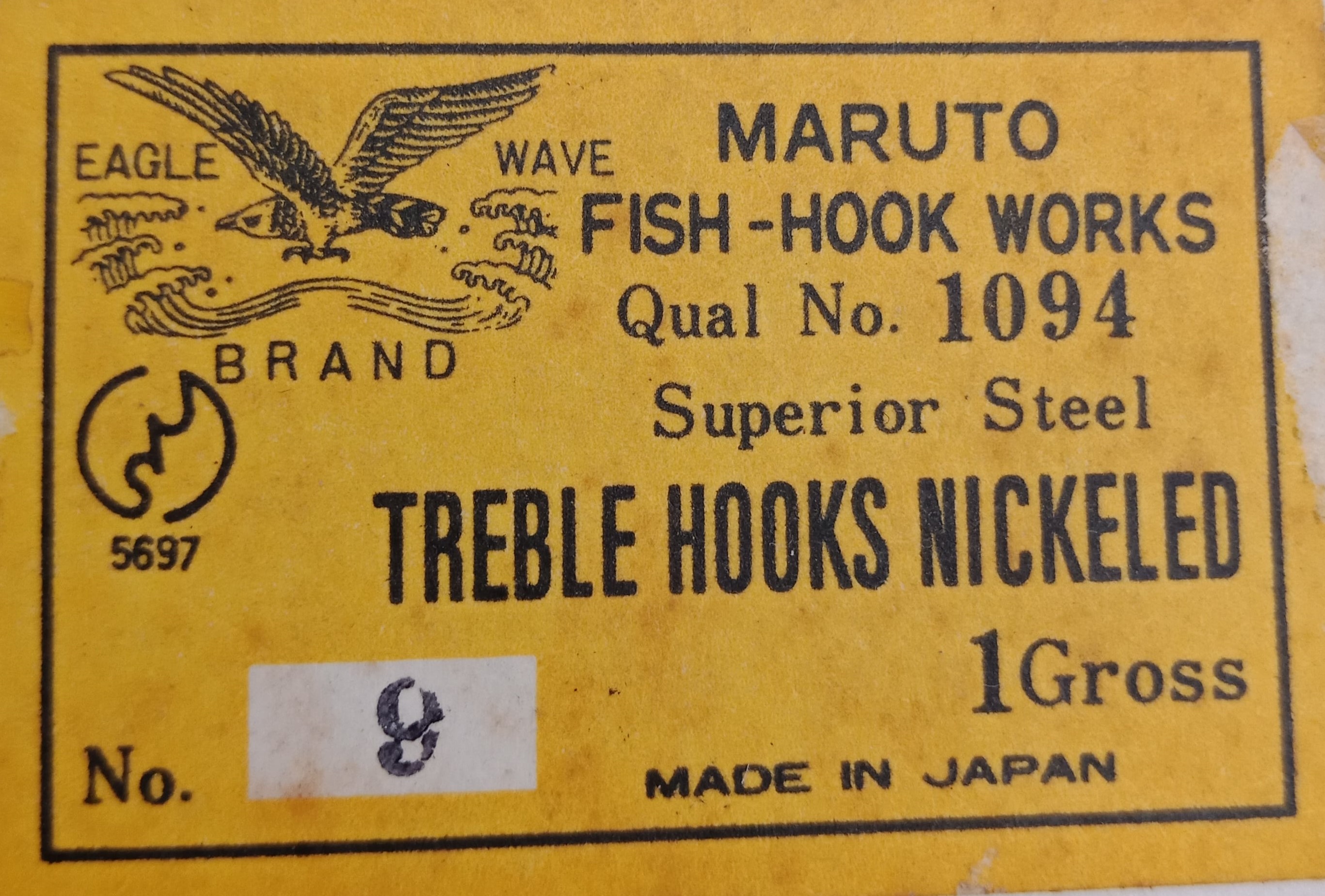 20 HOOK SET MARUTO Fish HooksTreble Hooks Number 9 Superior Steel Eagle  Wave Steel Fishing Hook