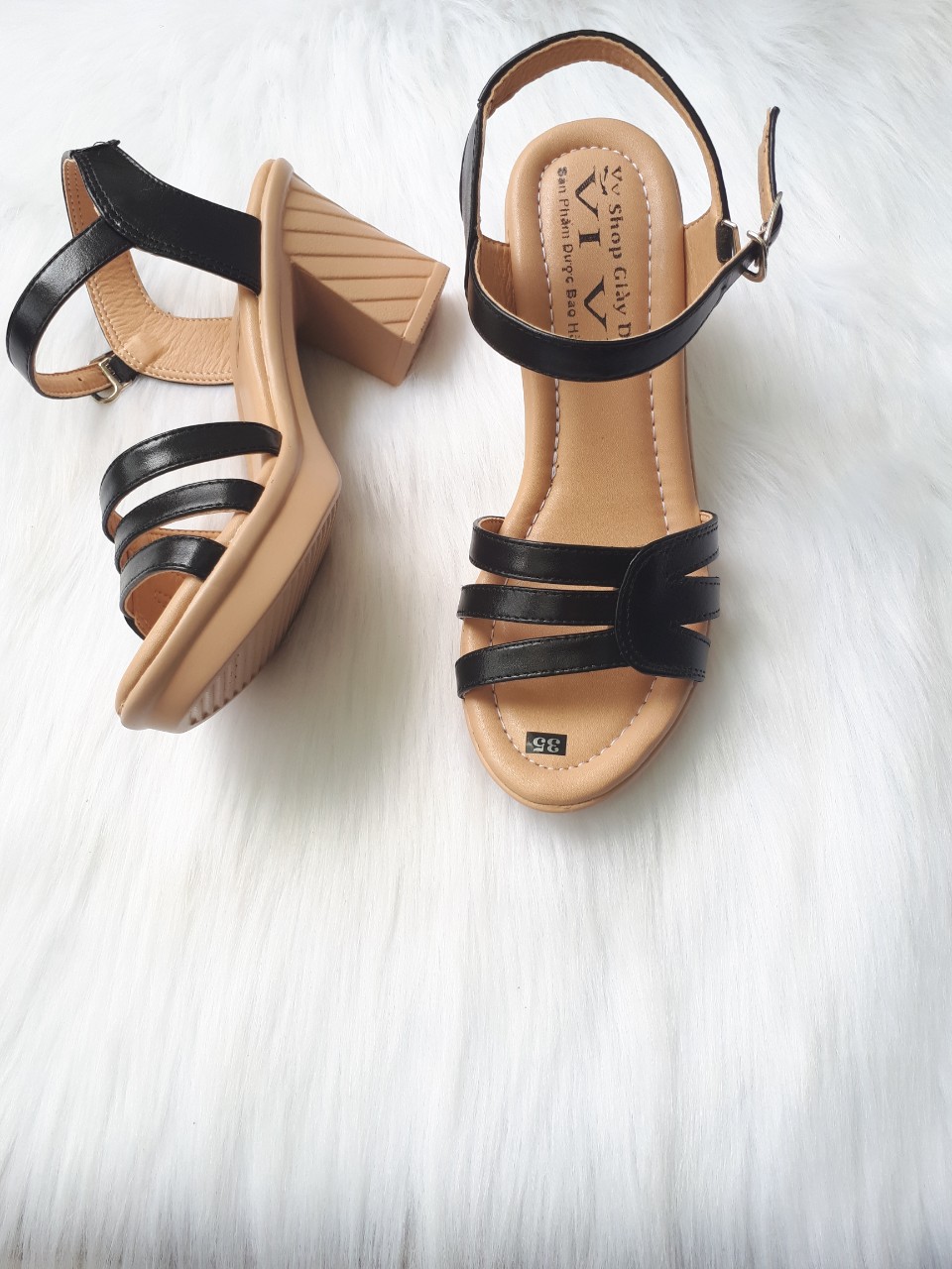 Sandal gót cao 6 phân da bò thật cao cấp vi vi s305
