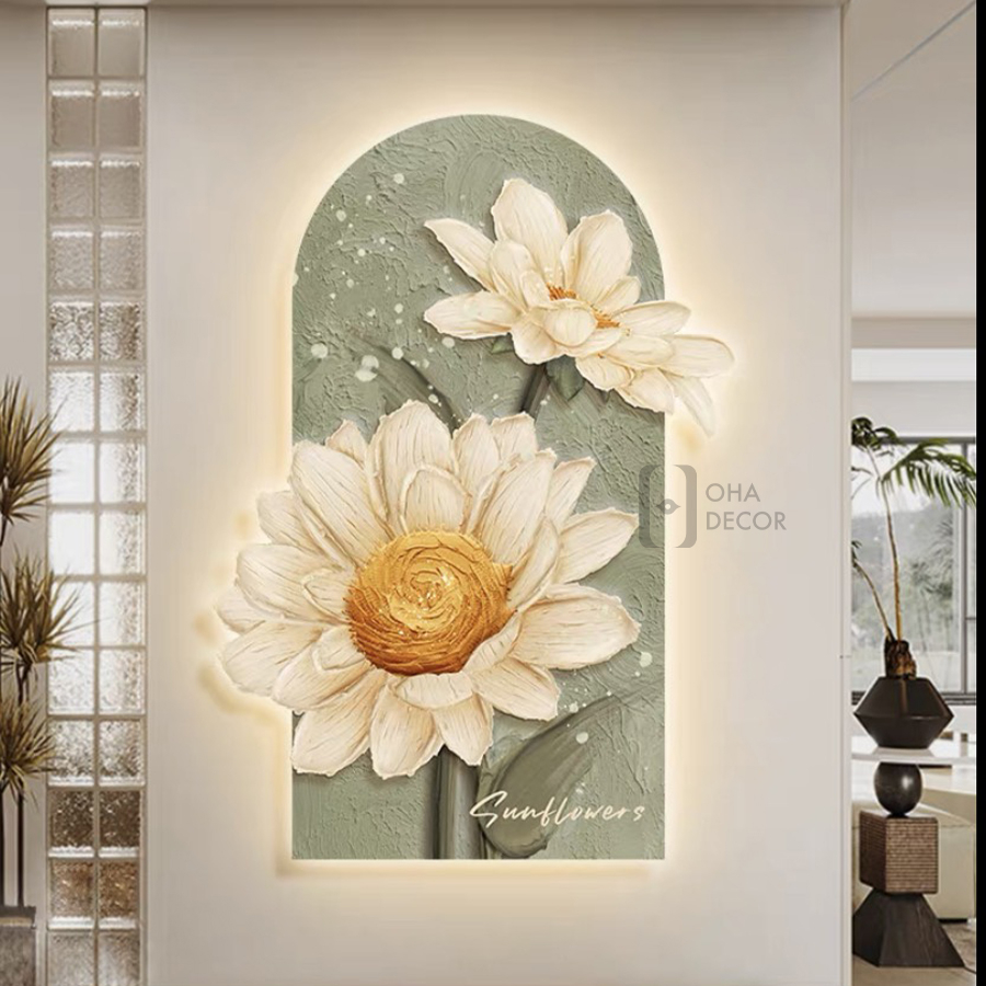 Tranh cắt 3d led hoa cúc họa mi trang trí phòng, quán cà phê oha decor