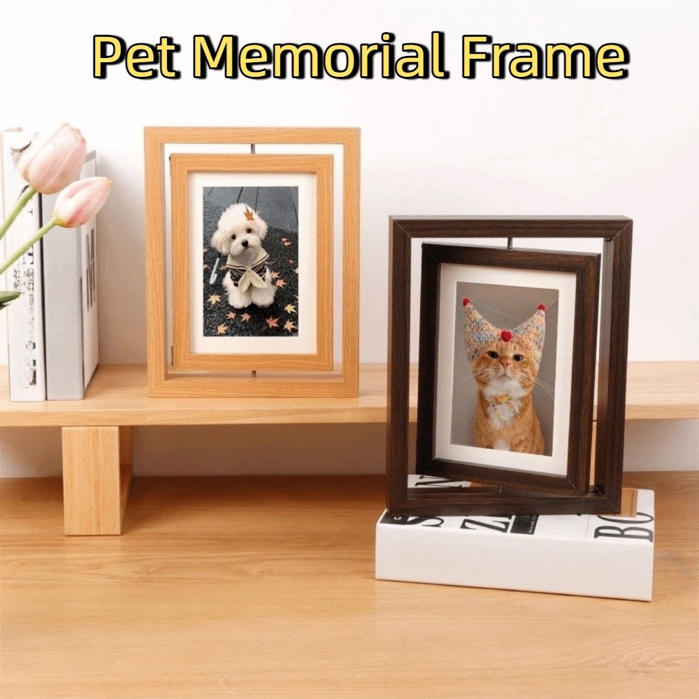 Pet Study Frame Pet Supplies Wooden Pet Memorial Frame Durable Double Sided Rotating ...