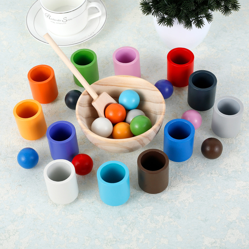 Balls in Cups Montessori Toy Wooden Sorter Game with Color Recognition ...