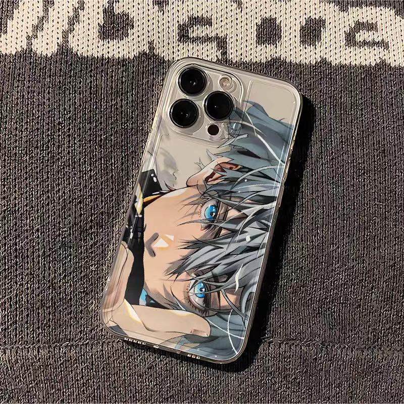 Akatxezy Anime Case For IPhone 16 Pro Max, Glossy Glass Manga Cover, Shockproof Black Silicone Bumper, Aesthetic Unique Art Shell