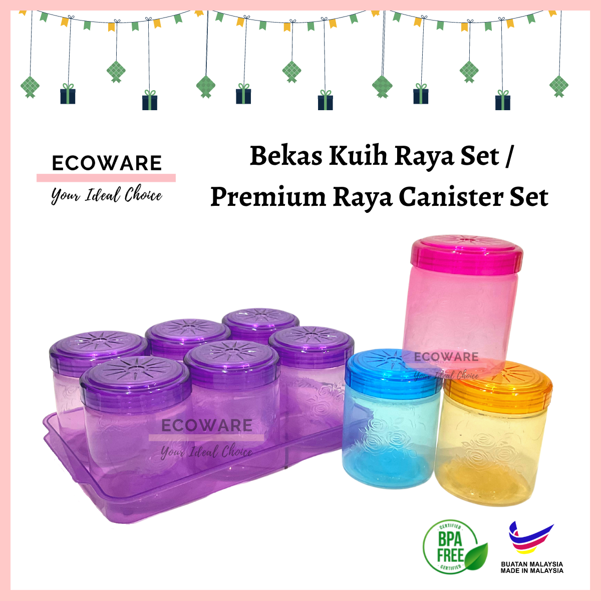 Bekas Kuih Raya Set / Cookies Container Set / Bekas Kuih Raya / Balang ...