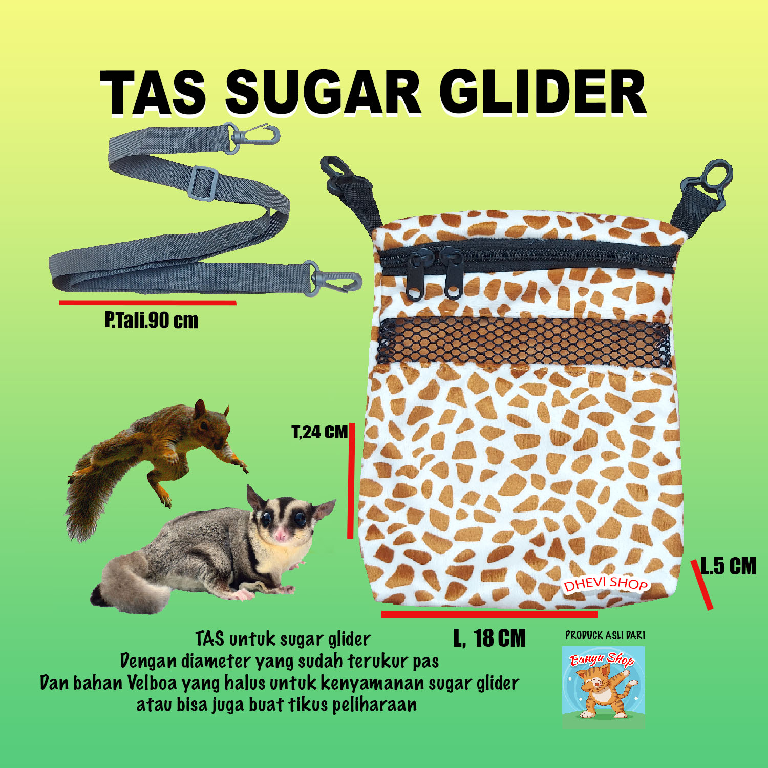 tas sugar glider bonding pouch sugar glider bed warna biru