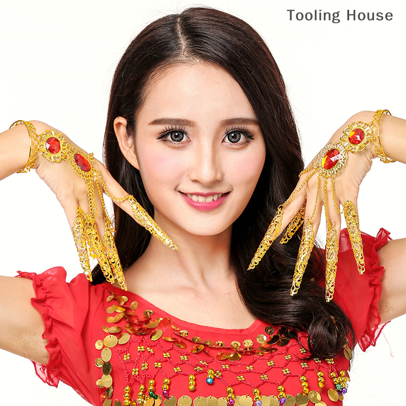 Nữ Múa Dân Gian múa bụng ngón tay trang sức vàng móng tay dài cho điệu nhảy