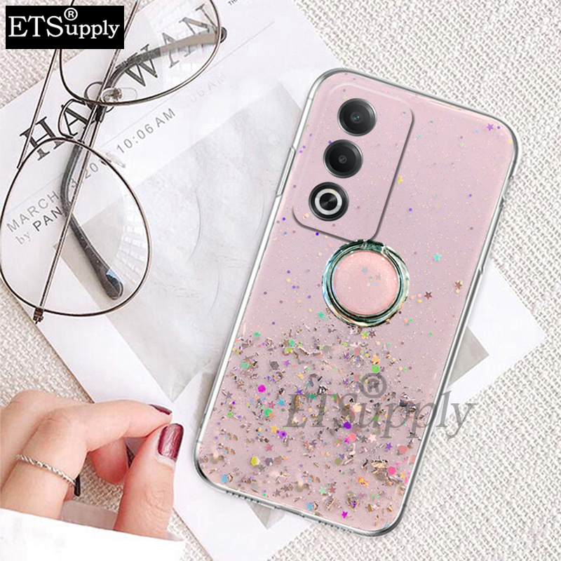 Phone case OPPO K12X 5G Shiny Ring Glitter Soft Transparent Holder Stand with Ring Stars Moon Girls Back Cover OPPO K12X 5G Case. 