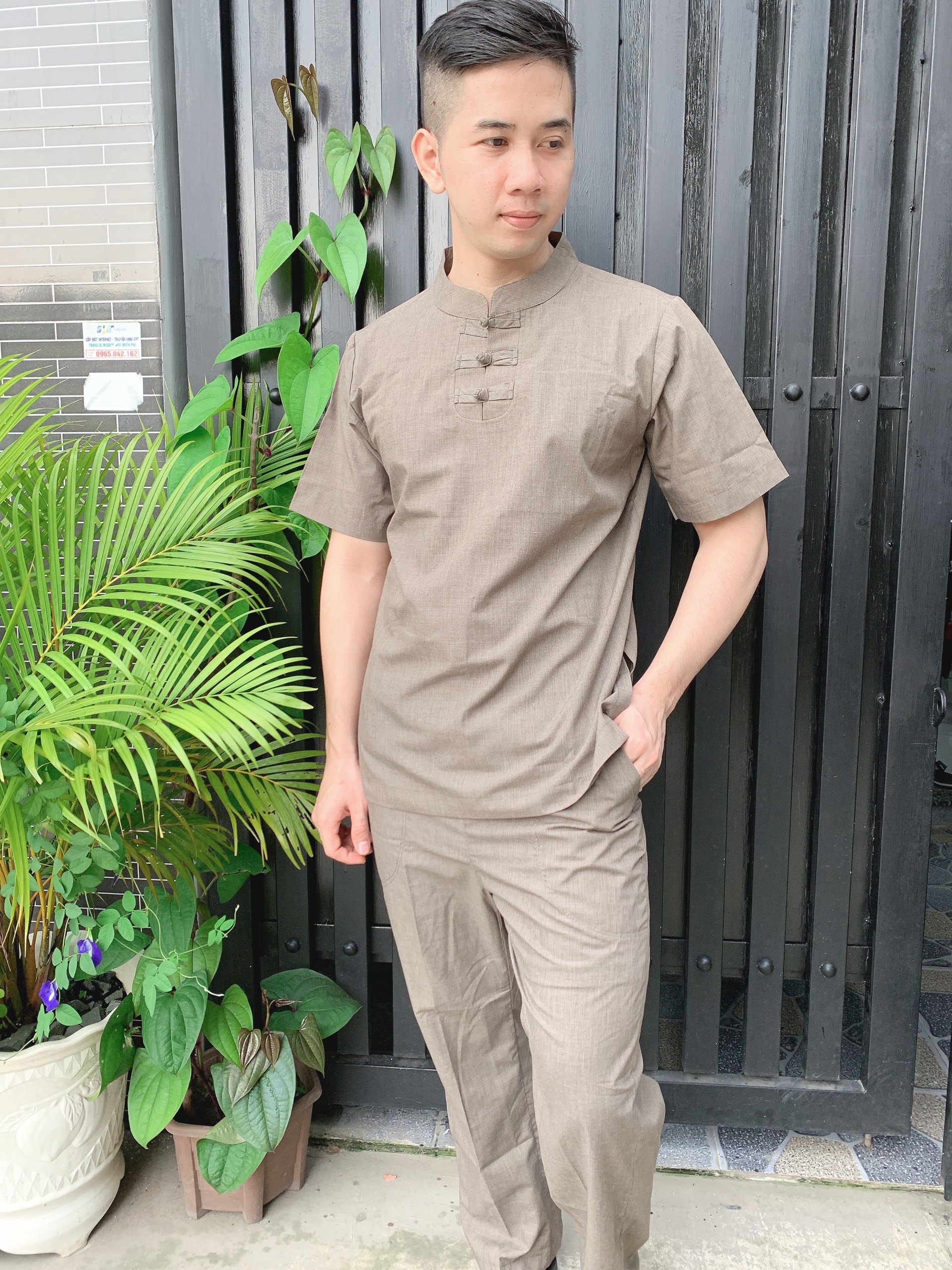 ĐỒ LAM ĐI CHÙA  3 Nút Tay Ngắn
