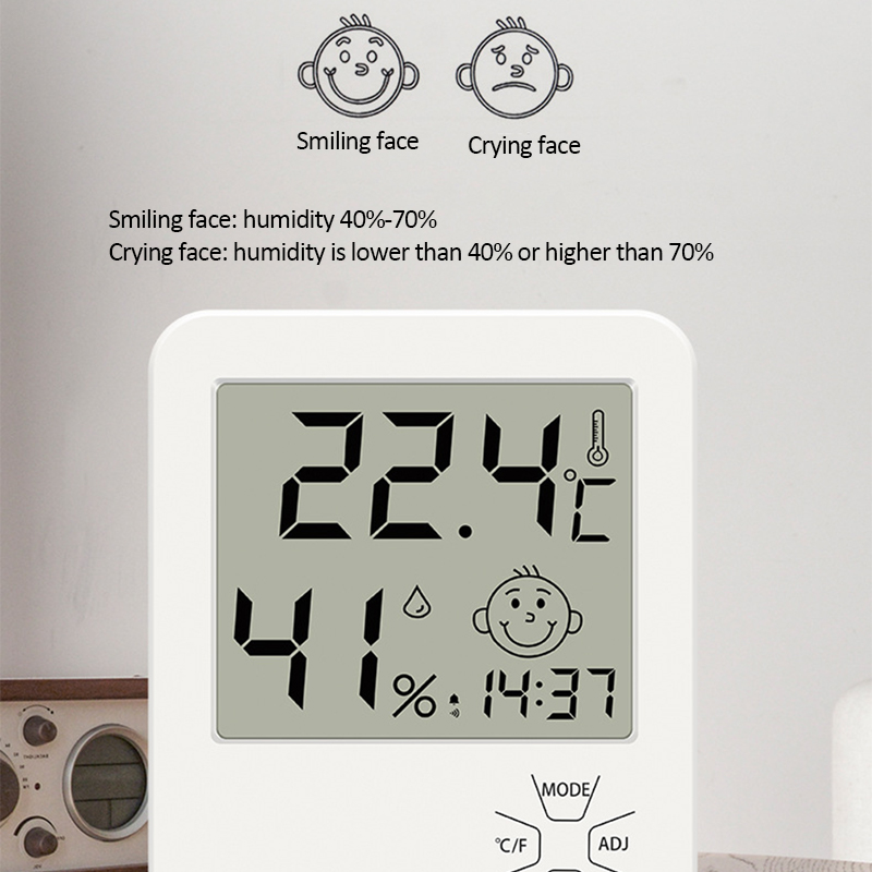 Humidity Counter Digital Temperature Humidity Clock Big Lcd Electronic Hydrometer Meter ...