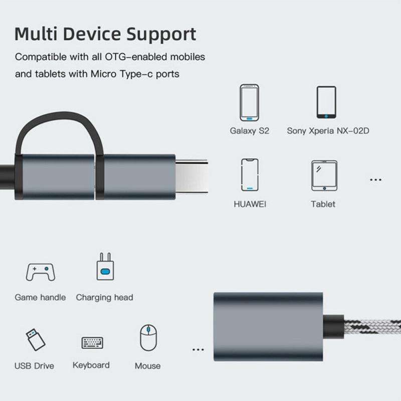 【COOL】 2-in-1 OTG Adapter Cable with USB 3.0 to USB Type-C Data Sync Nylon Braid Compatible with USB C Phones and Disks.