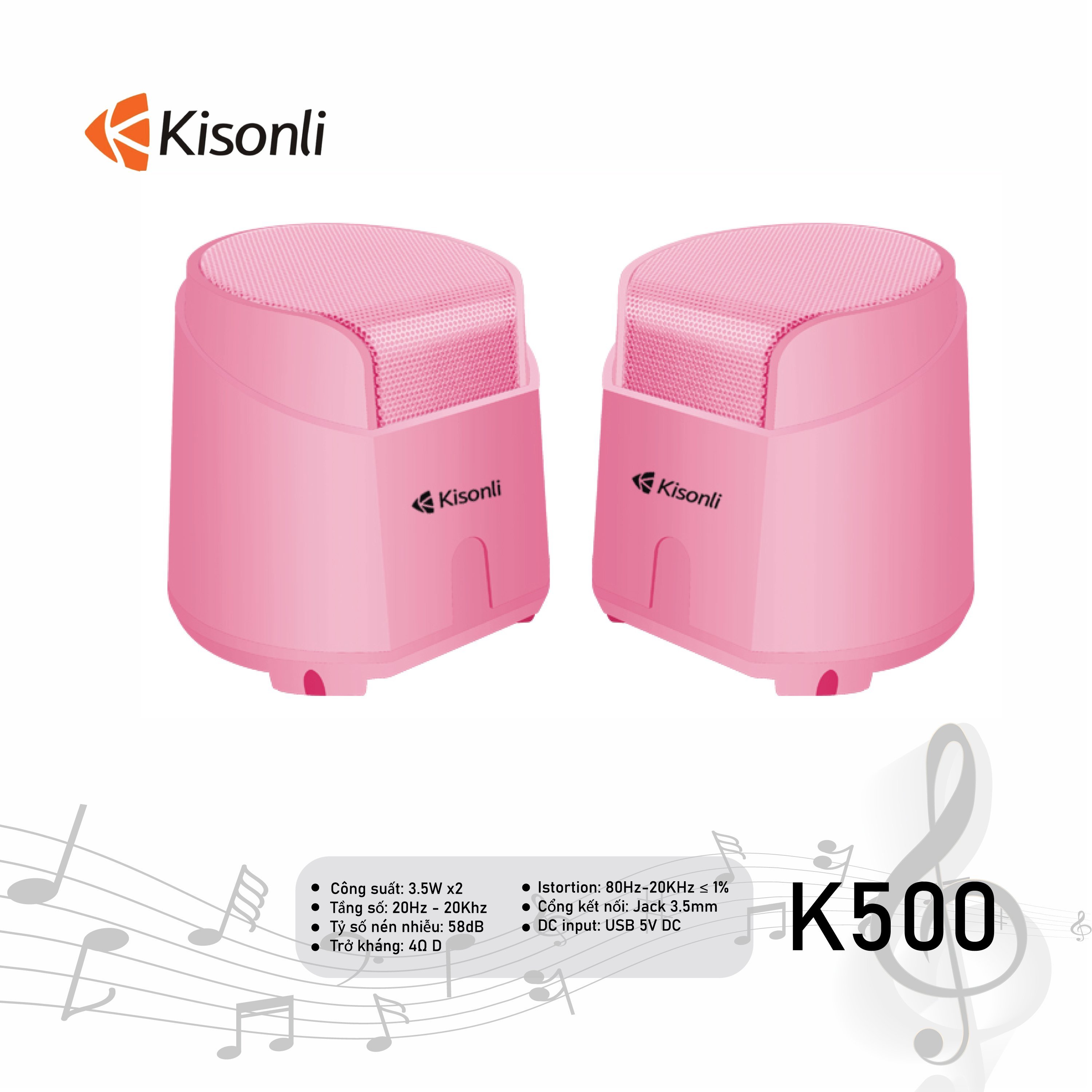 Loa máy tính 2.0 kisonli pink k500