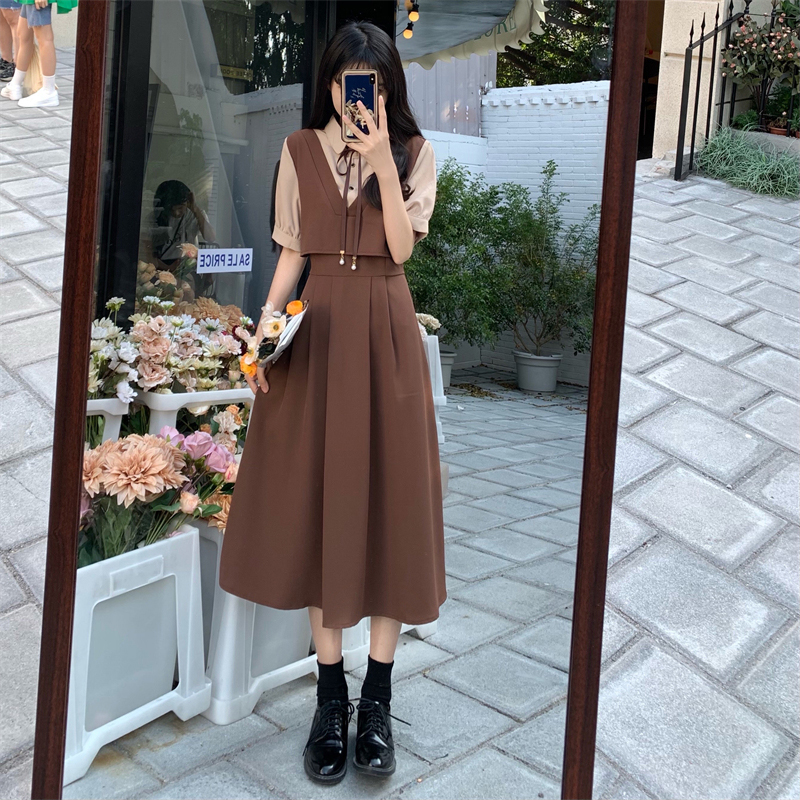 slim fit dress slacks Dewlily Long Ribbon Cache-Coeur Dress Korean Fashion for Teens, 20s, 30s V-Neck High Waist Elongates Legs Style Up Cute Covers Upper Arms