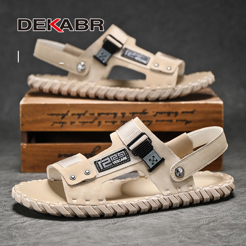 DEKABR Men's Casual Summer Breathable Beach Sandals Fashion Lace-up Buckle Pu School Student Boy Shoes. 