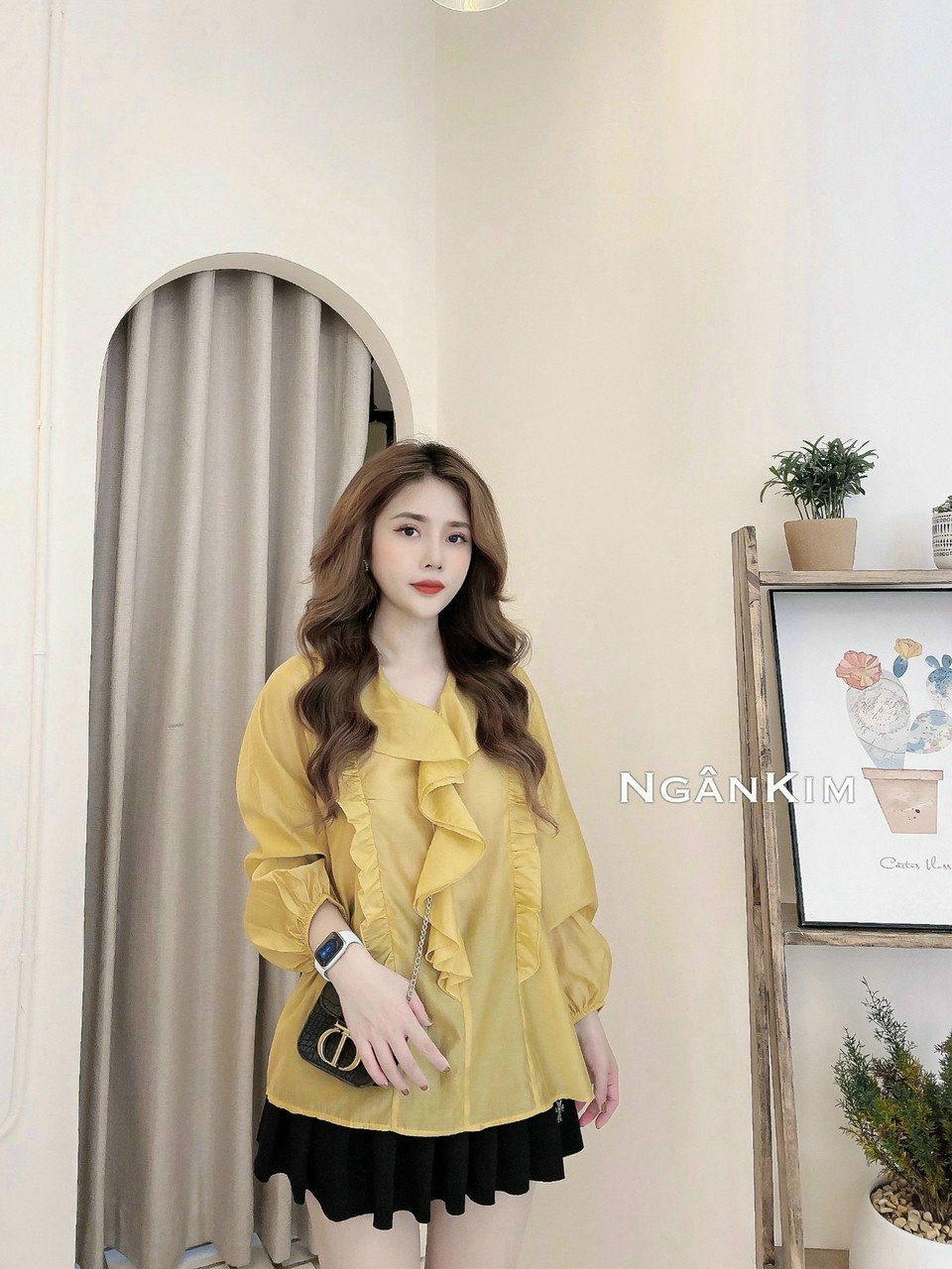 Áo bầu dễ thương công sở  dài tay chất đũi mát