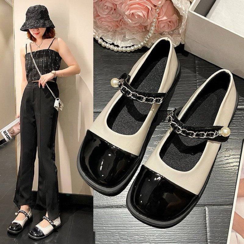 Giày búp bê da mềm phối xích ngọc hottrend  (fom to lùi 1 size)
