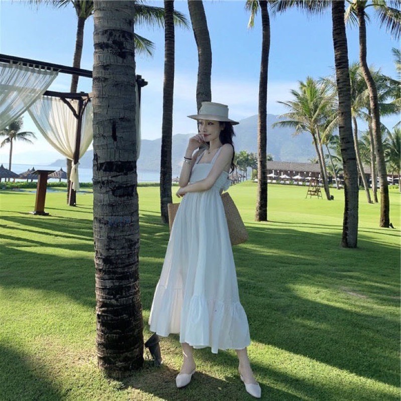Đầm maxi trắng cột nơ , Đầm maxi du lịch hàng cao cấp [Mẫu Mới Kèm Ảnh Thật Và Video]