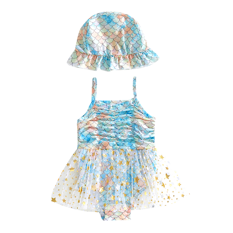 ANFUTON Toddler Girls Summer Casual Swimwear Sleeveless Fish Scale Print