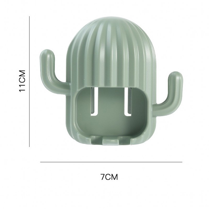 Creative Cactus Shape ABS Toothbrush Holder with Hooks Wall Mounted Toothbrush Storage Rack Bathroom Supplies