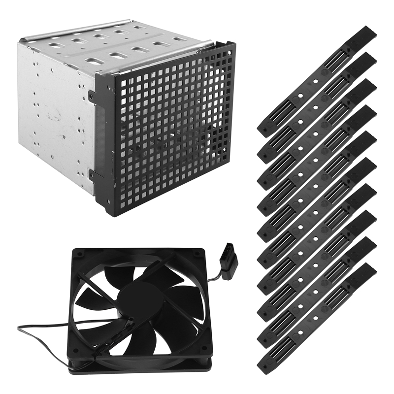 Storage expansion hard drive cage diy hard drive disk cage rack 5.25 inch to 5x 3.5inch bracket with 12cm fan