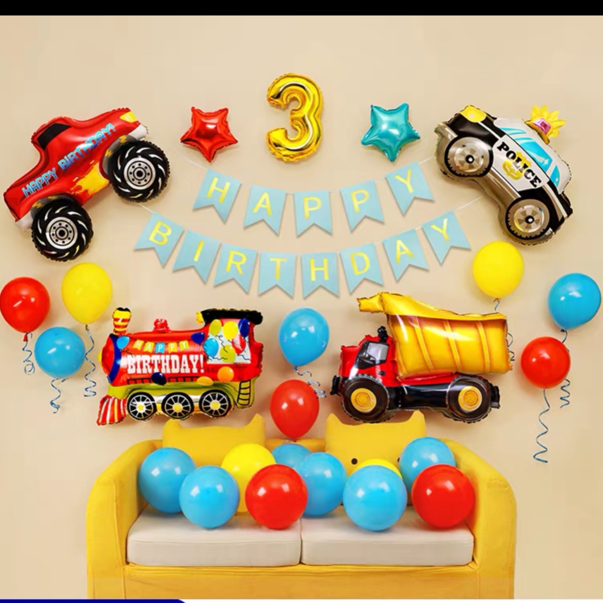 set trang trí sinh nhật chủ đề xe