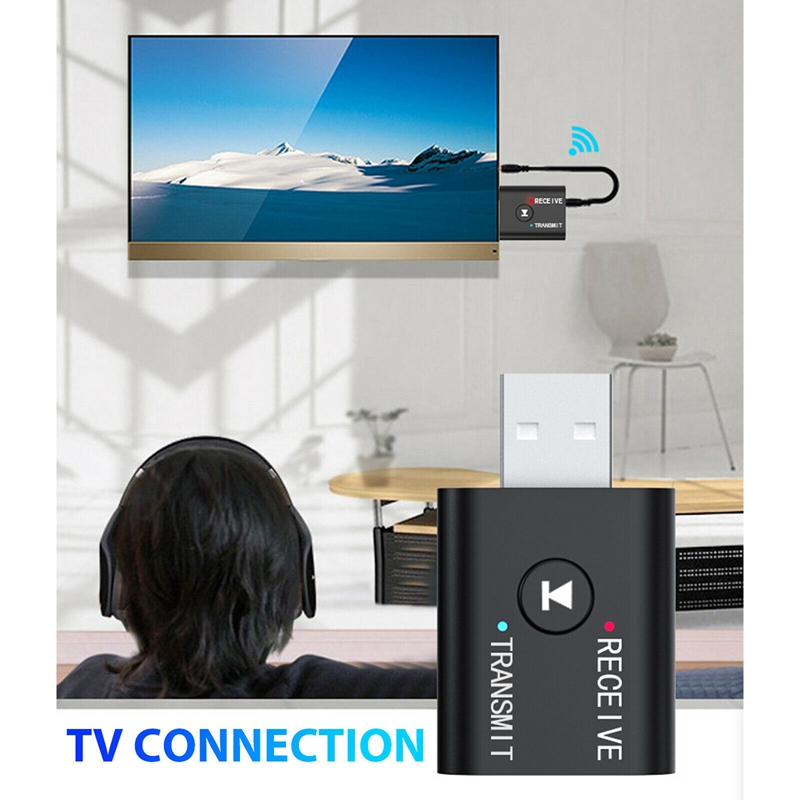 2-In-1 USB Bluetooth Audio Transmitter Receiver Adapter HiFi Wireless Audio Adapter with 3.5mm AUX Cable for TV PC Car