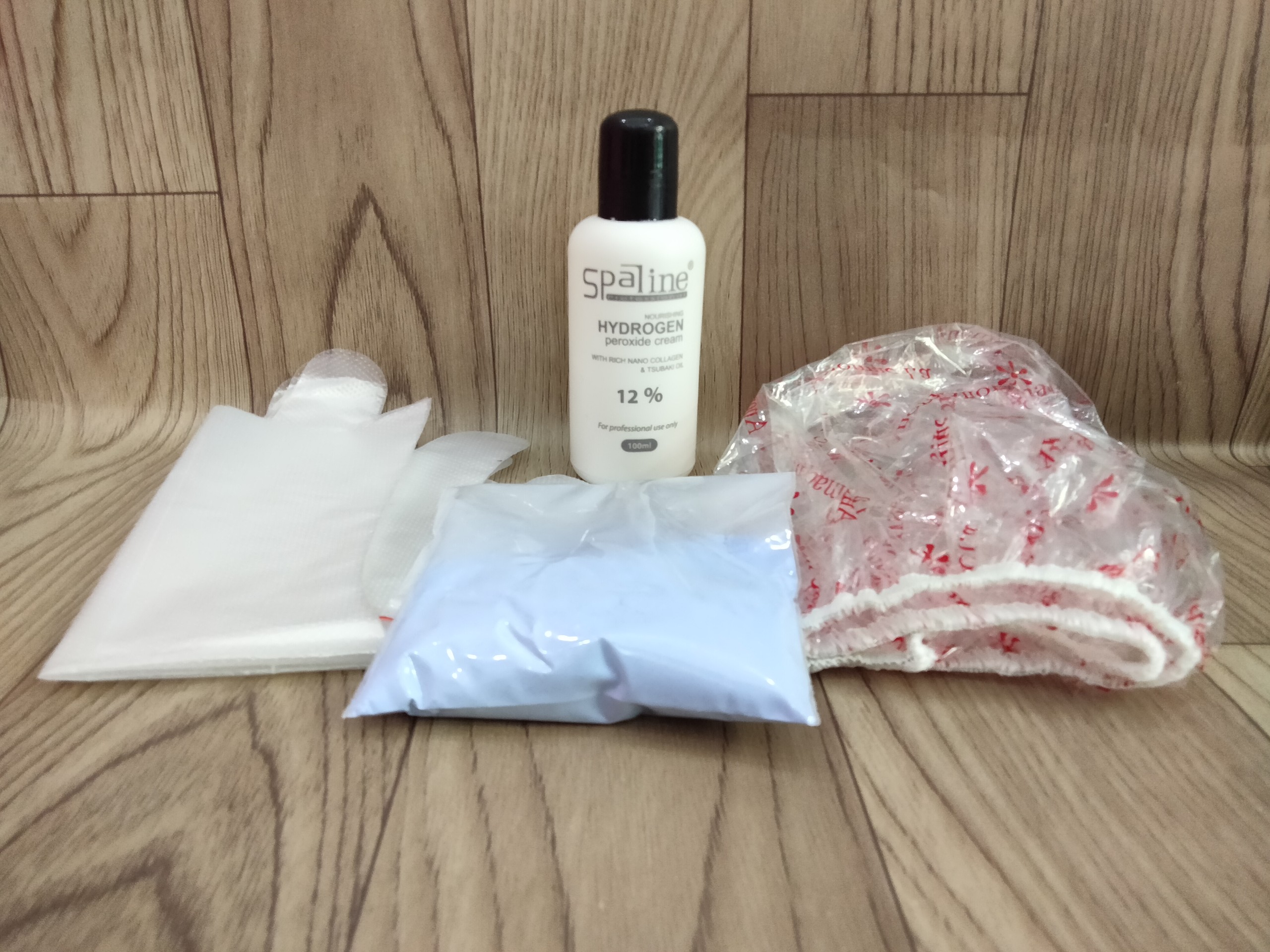 Combo 100gr Bột tẩy, 100ml oxy, bao tay, nón trùm mỏng