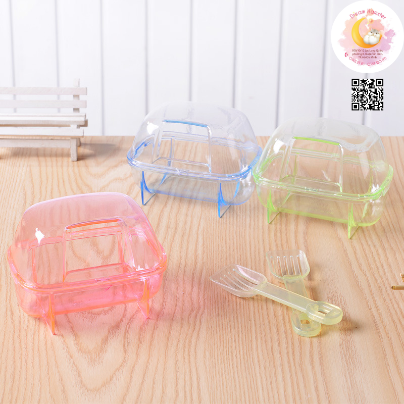 Nhà tắm mica vuông size trung (kèm muỗng lọc cát) cho hamster