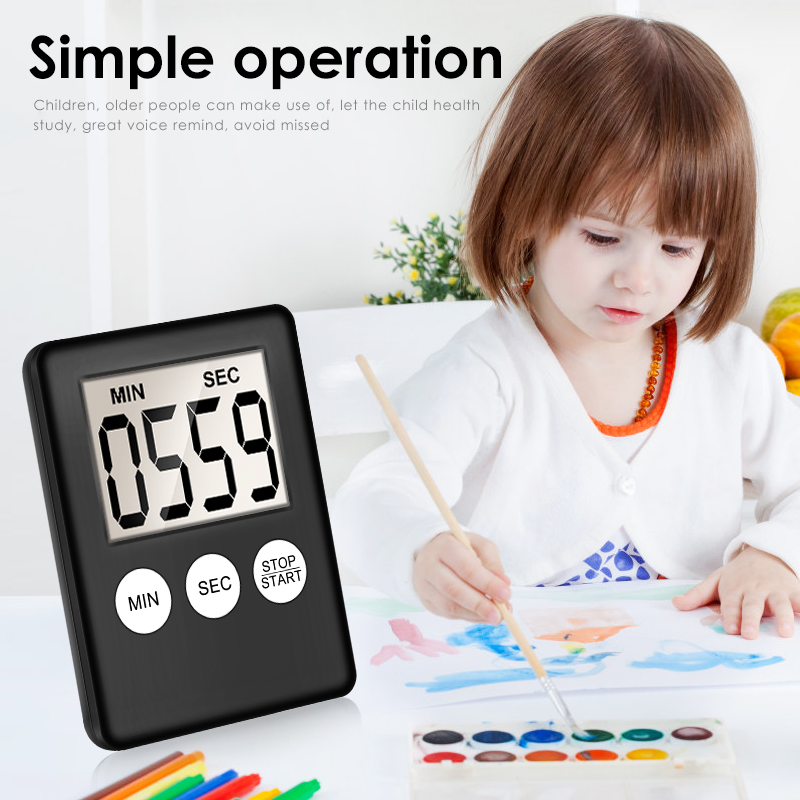 Bahagiha Super Thin LCD Digital Screen Kitchen Timer Square Cooking Count Up Countdown Alarm Magnet Clock Temporizador