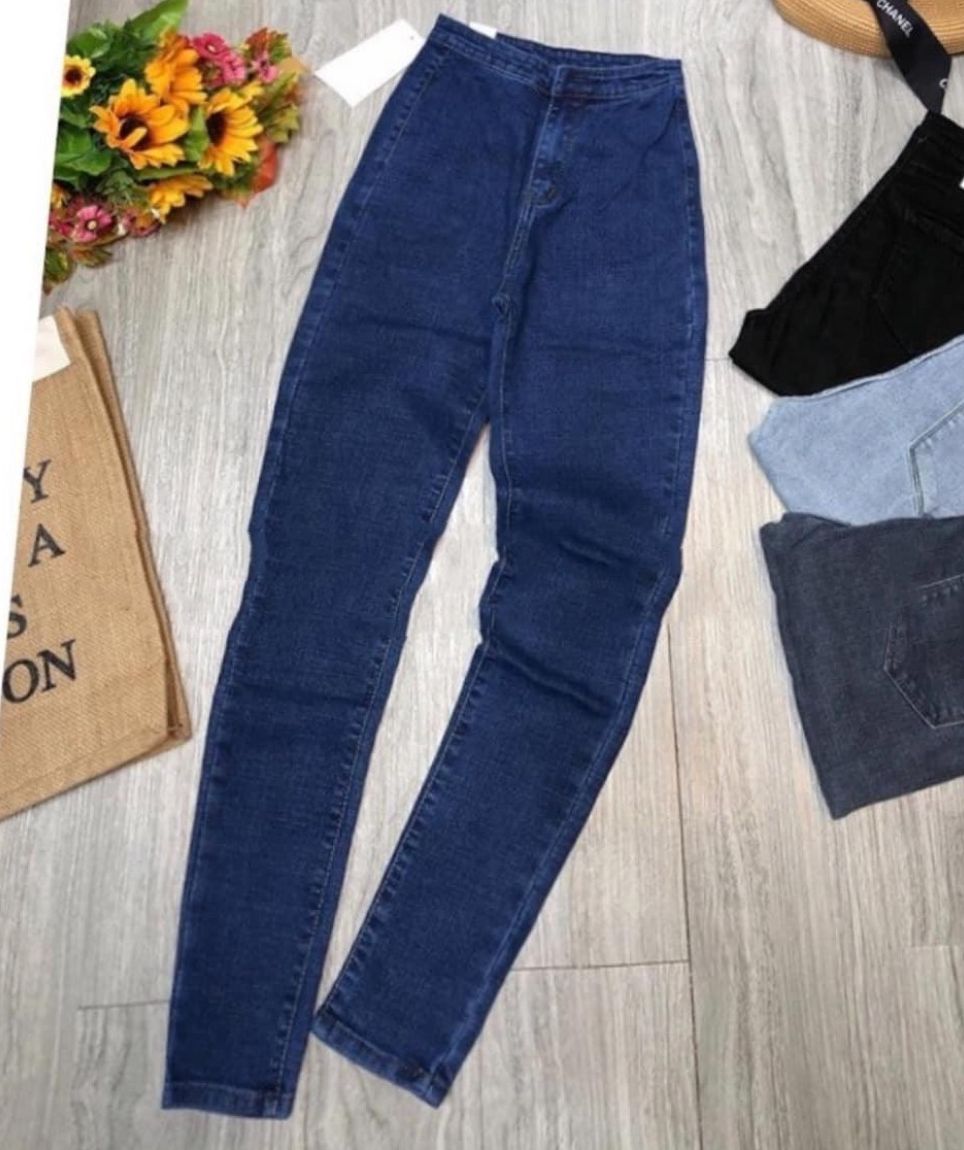Quần jean nữ lưng cao MÀU XANH KIỂU KHÔNG ĐỈA XANH ĐẬM chất giãn siêu đẹp K1-4B-64