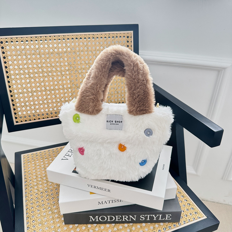 C&K Women's Shoulder Bag New Cute Plush Bucket Bag Large Capacity Handbag Crossbody Bag