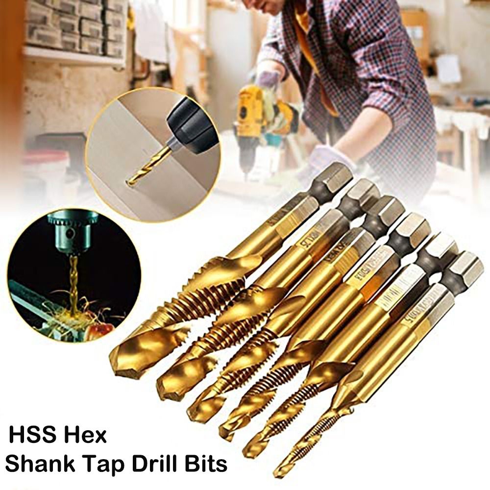 Petiyouza hợp chất tap rãnh Vít Bit Vít Máy tarô mũi khoan Tap khoan bit mạ titan Shank tap mũi khoan chuôi lục giác