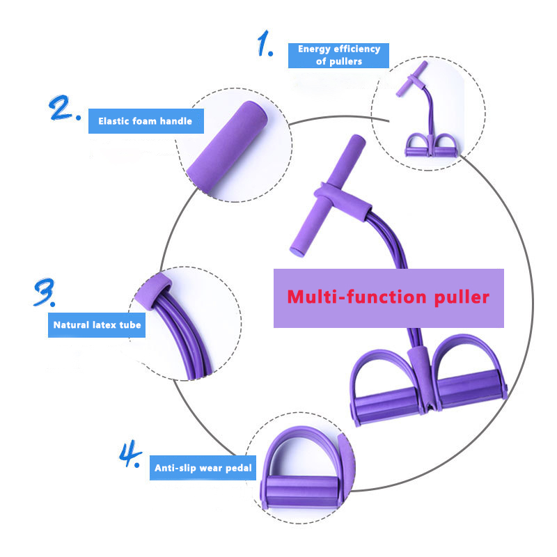 Stirrup Puller Elevation High Elastic TPE Sit-Up Aids Fitness Yoga Four Tubes Stirrups Tension Rope. 