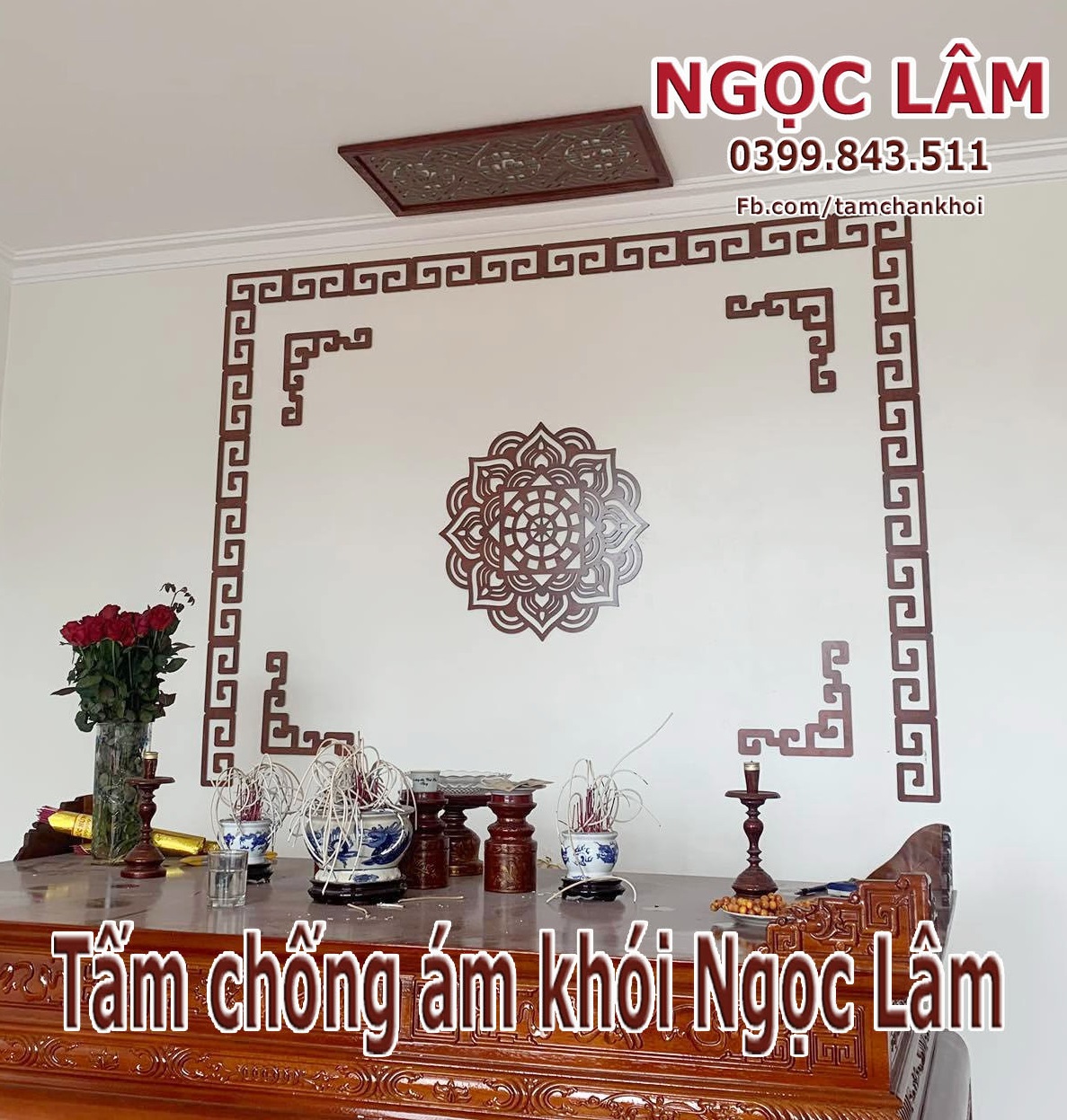 Ốp trang trí ban thờ 41x41cm hoa Sen