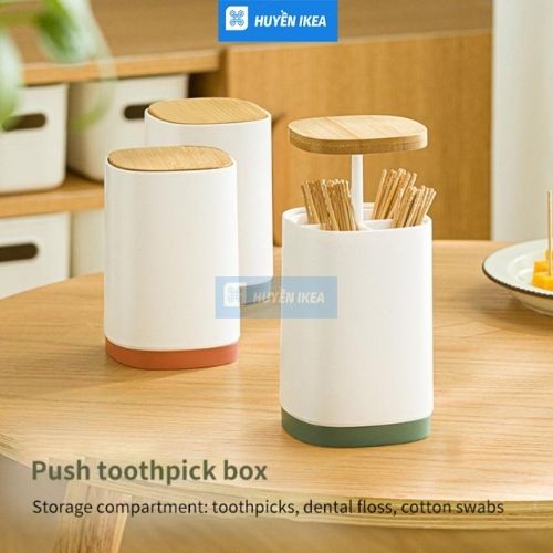 Lọ hộp đựng tăm nắp gỗ nhấn