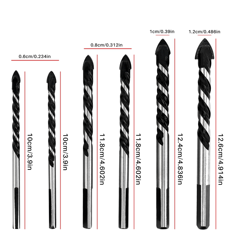 6PCS Ceramic Tile Drill Bits,Masonry Drill Bits Set for Glass, Brick, Concrete, Wood Tungsten Carbide Tip for Wall Mirror and Ceramic Tile with size 6, 6, 8, 8,10,12mm