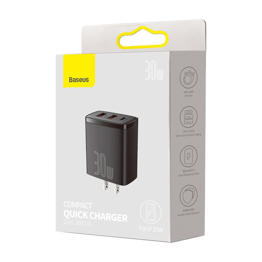 Cốc sạc nhanh 3 cổng Baseus Compact USB dual port + TypeC 30W PD/QC3.0 - Nhất Tín Computer