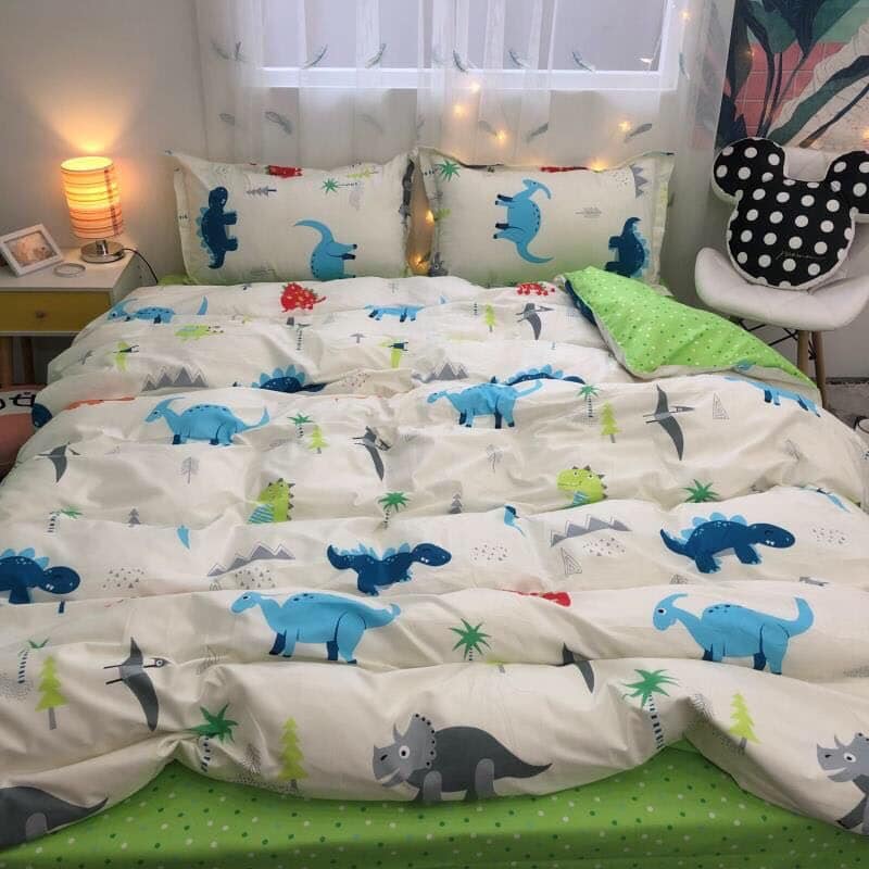 Bộ chăn ga 5 món (chăn trần bông phồng như hình) decor cực xinh