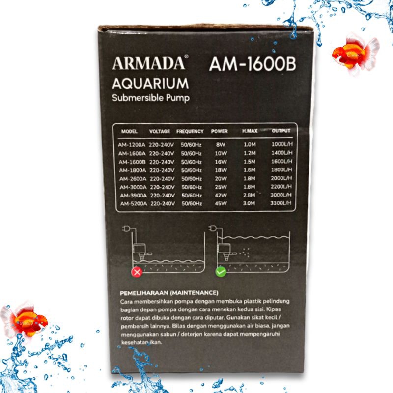 ARMADA AM 1600B SUBMERSIBLE PUMP Pompa Aquarium Kolam hidroponik